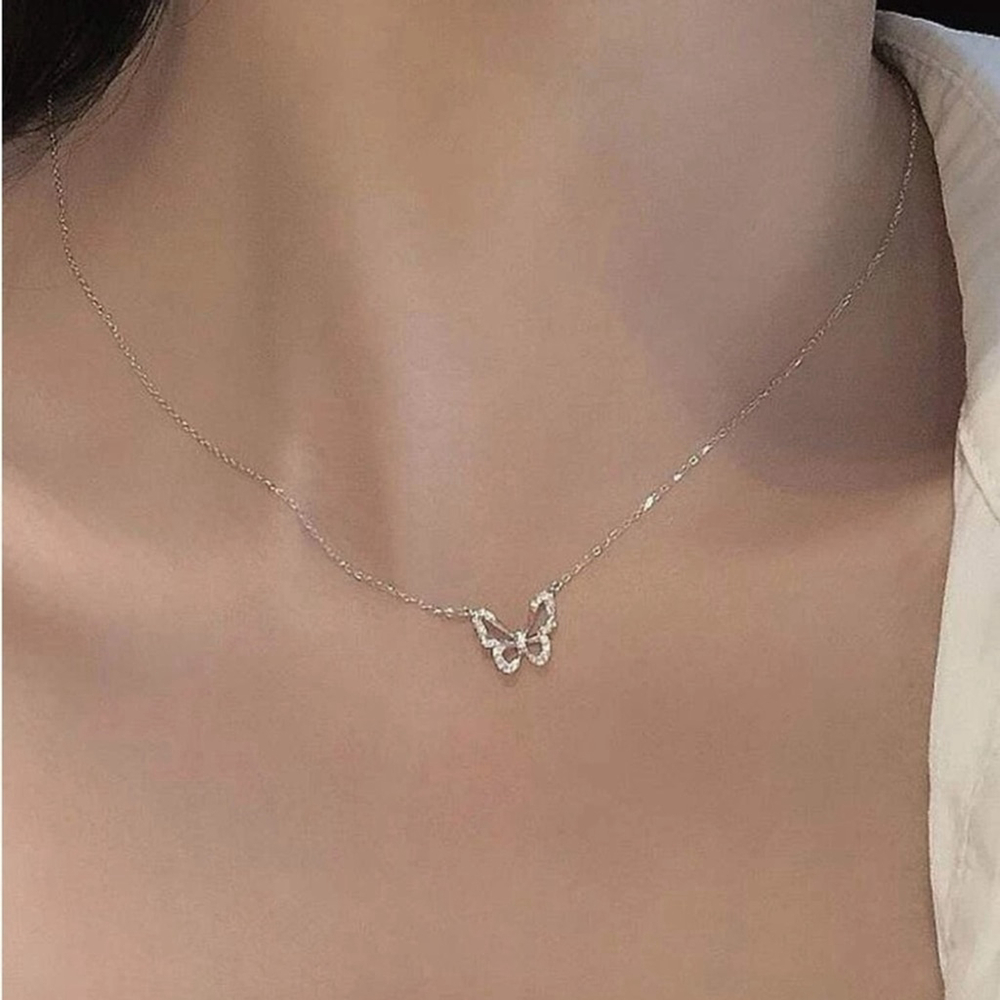 ⚠️Clearance Silver Rhinestone Butterfly Pendant Necklace SS